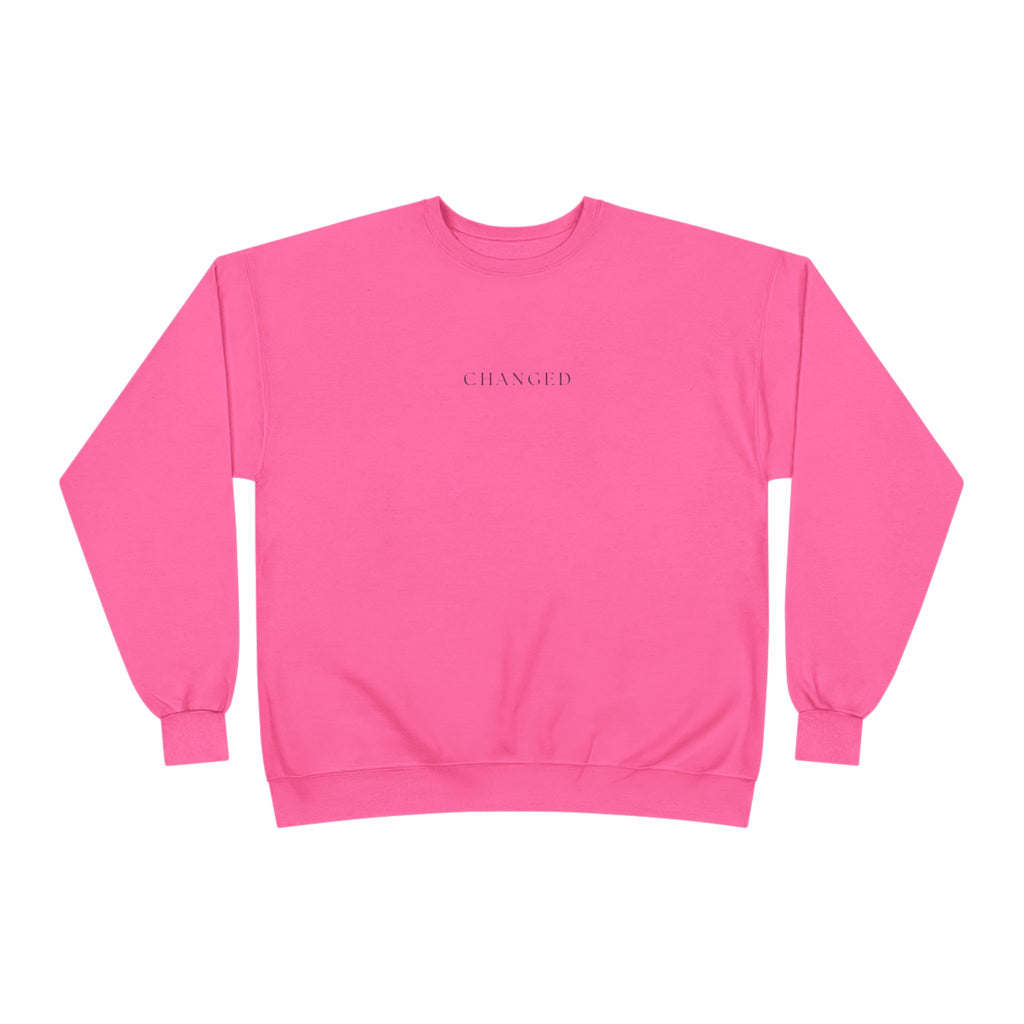 Minimal 'Changed' Crewneck Sweatshirt — Subtle Text Graphic, Eco-Friendly Comfort