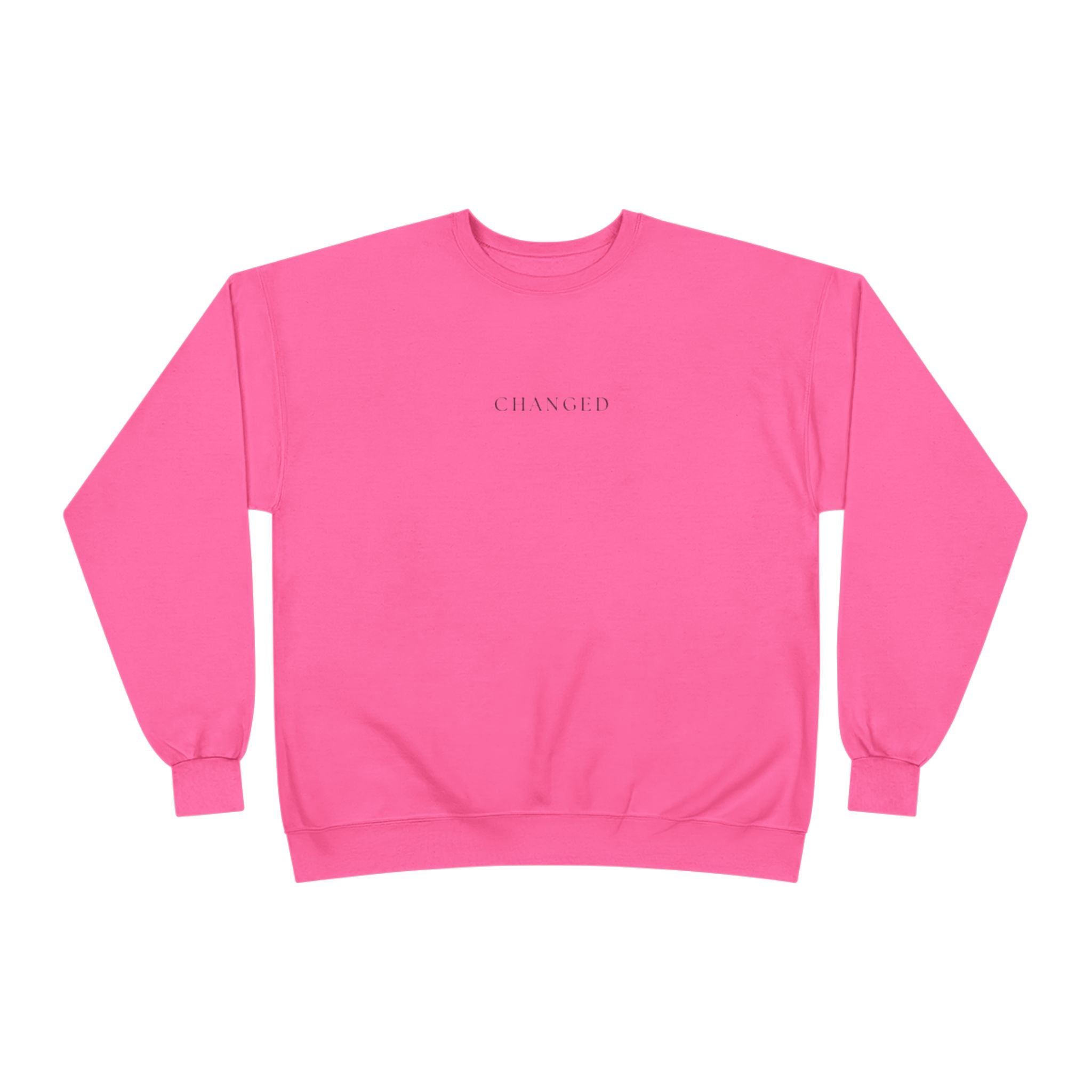 Minimal 'Changed' Crewneck Sweatshirt — Subtle Text Graphic, Eco-Friendly Comfort