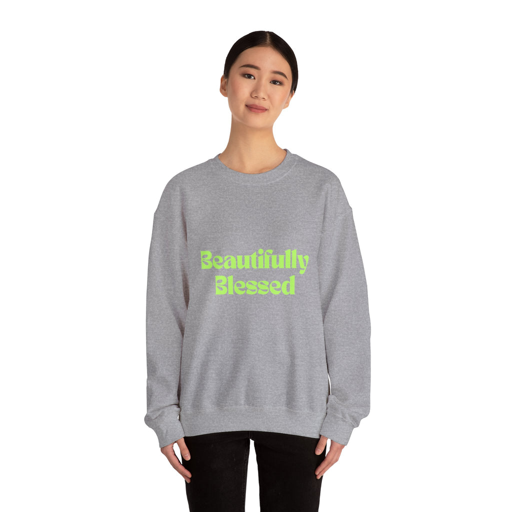 Beautifully Blessed sweatshirt | Inspirational Typography, Neon Green Text
