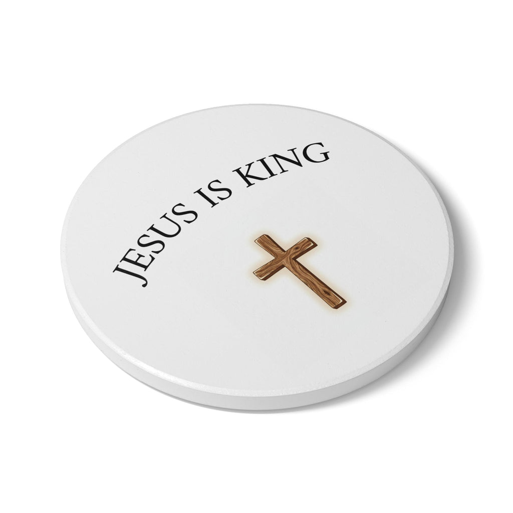 Jesus Is King Ceramic Coaster  Christian Cross Drink Coaster