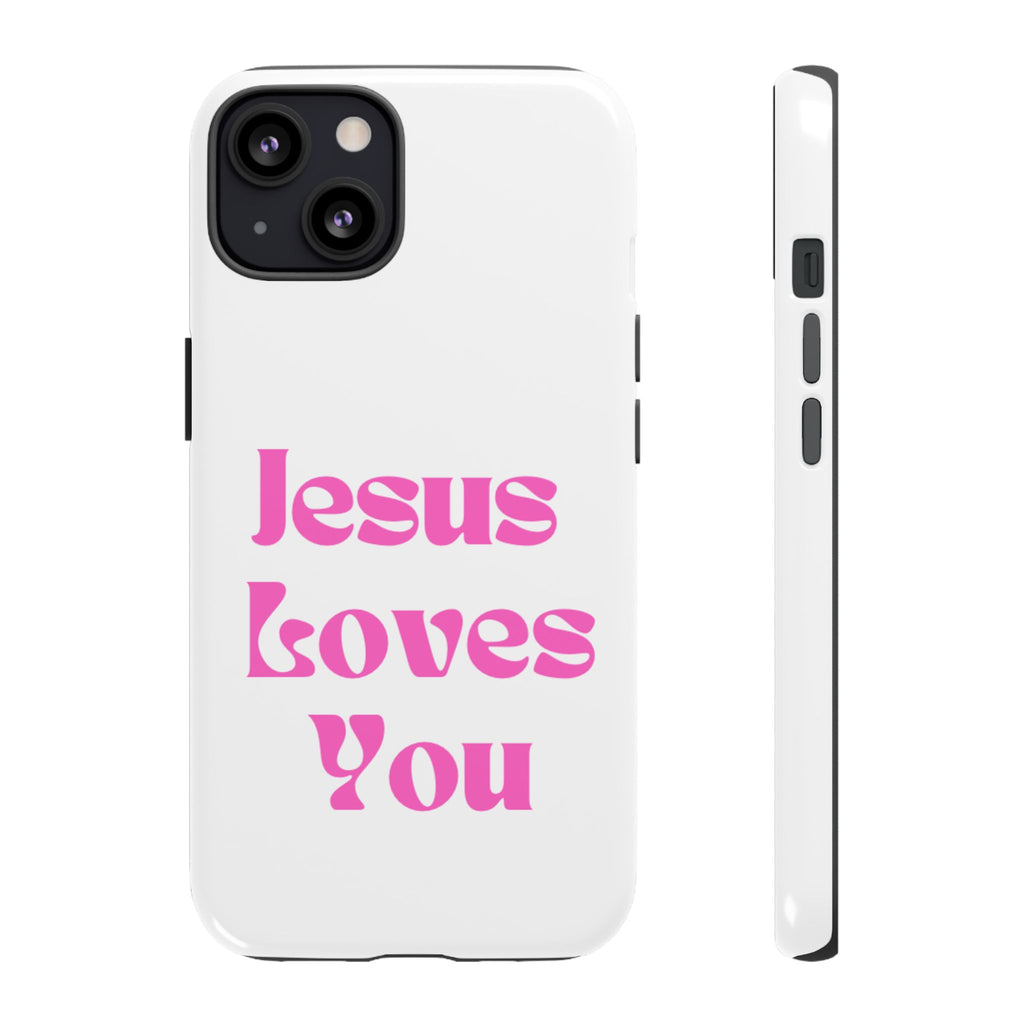 Jesus Loves You Phone Case — Pink Retro Christian Phone Cover