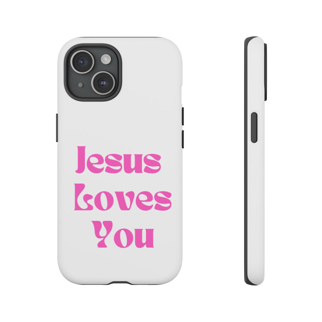 Jesus Loves You Phone Case — Pink Retro Christian Phone Cover