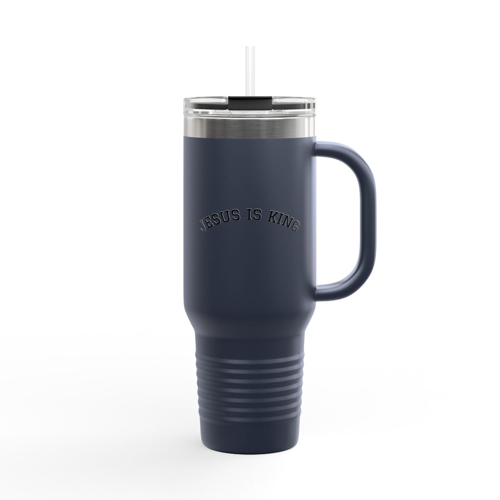 40oz Insulated Travel Mug  "Jesus Is King" Stainless Steel Tumbler with Straw (Large Faith Coffee Cup)