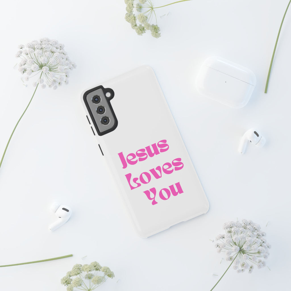 Jesus Loves You Phone Case — Pink Retro Christian Phone Cover