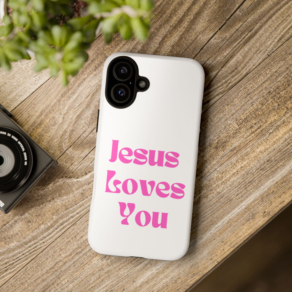 Jesus Loves You Phone Case — Pink Retro Christian Phone Cover