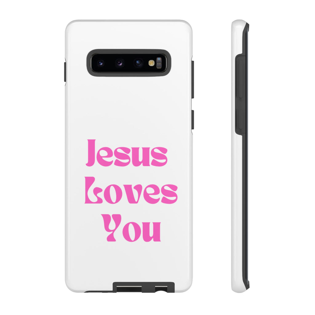 Jesus Loves You Phone Case — Pink Retro Christian Phone Cover