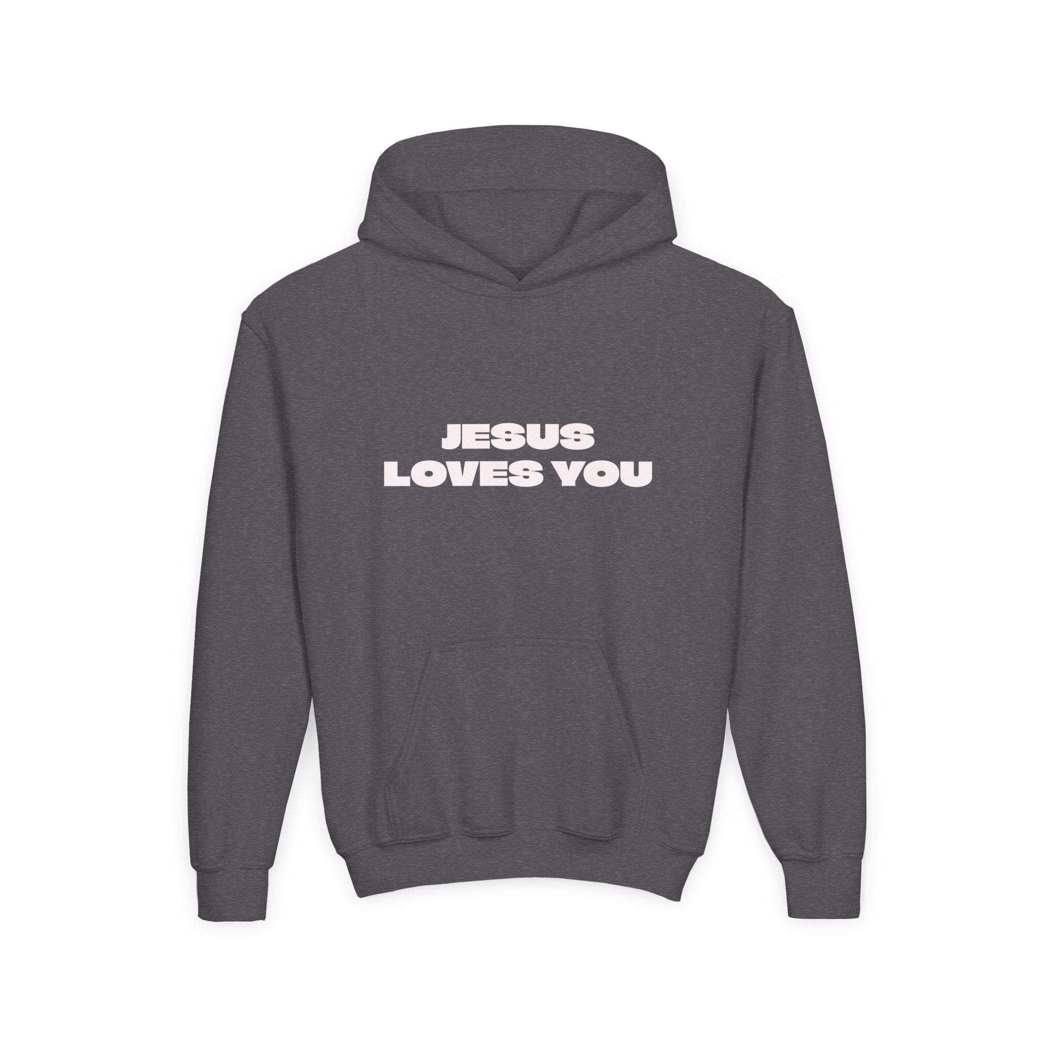 Youth Hoodie — "Jesus Loves You" Christian Faith Pullover