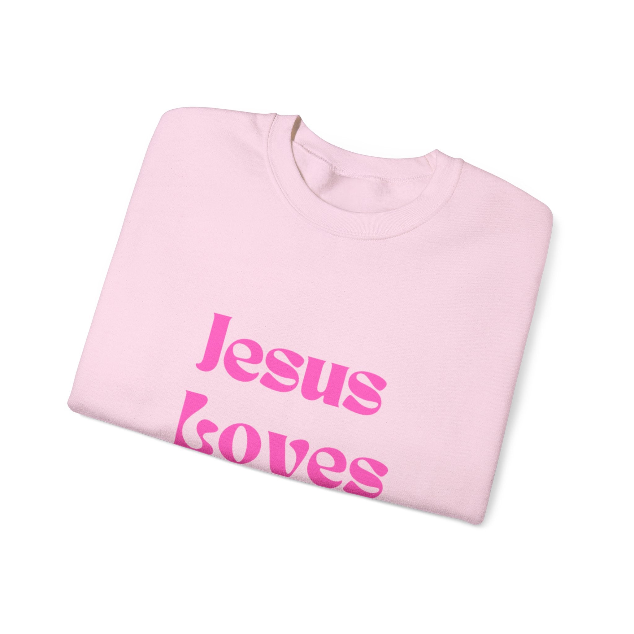 Jesus Loves You Sweatshirt — Pink Retro Faith Crewneck