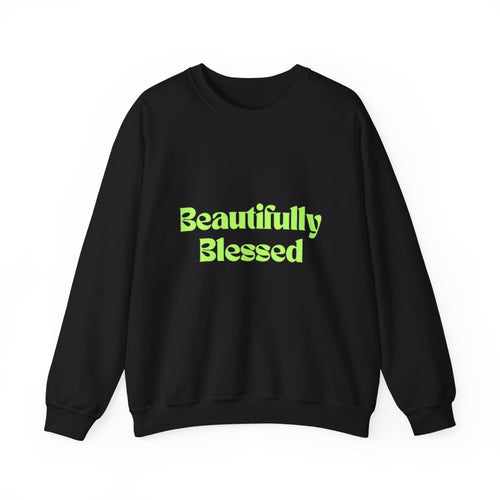 Beautifully Blessed sweatshirt | Inspirational Typography, Neon Green Text