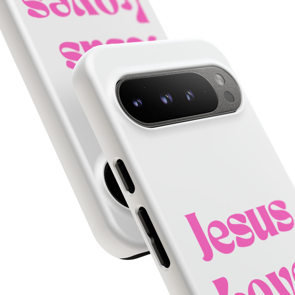 Jesus Loves You Phone Case — Pink Retro Christian Phone Cover
