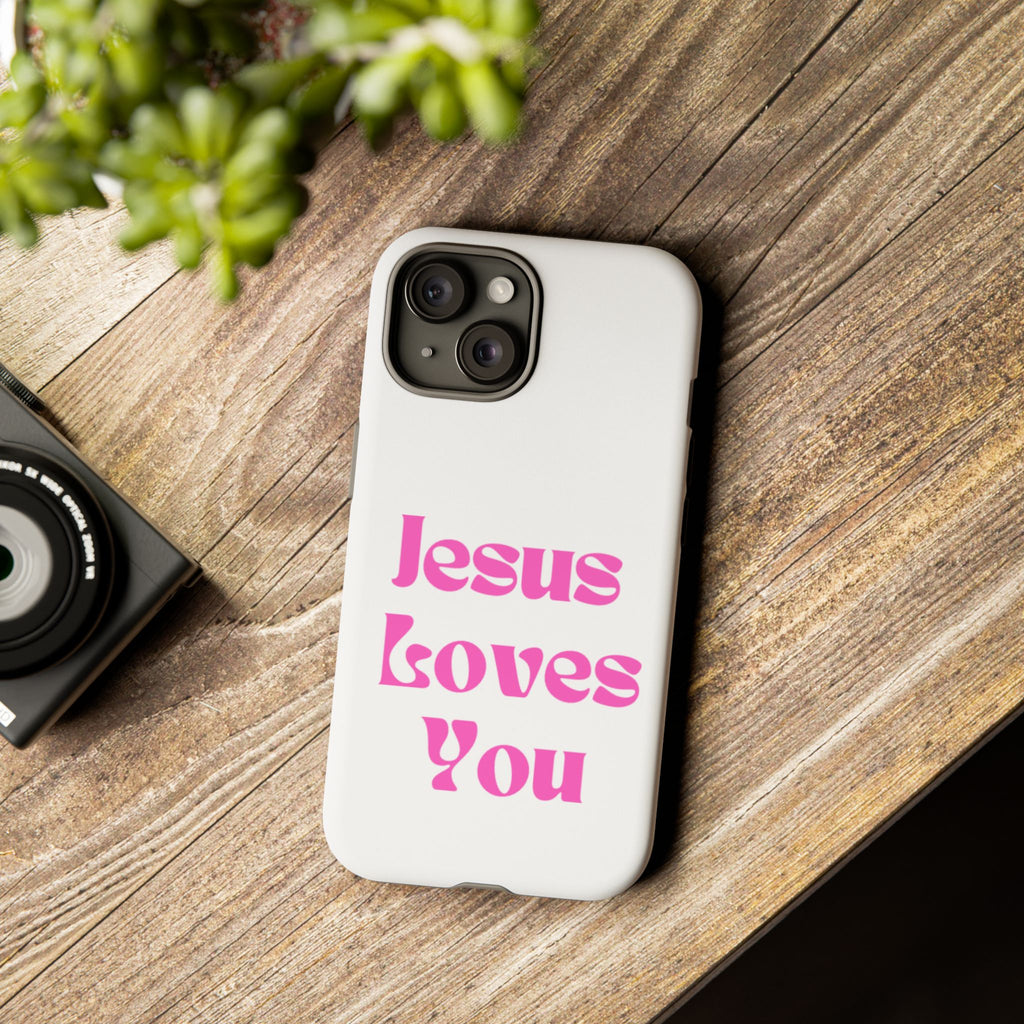 Jesus Loves You Phone Case — Pink Retro Christian Phone Cover