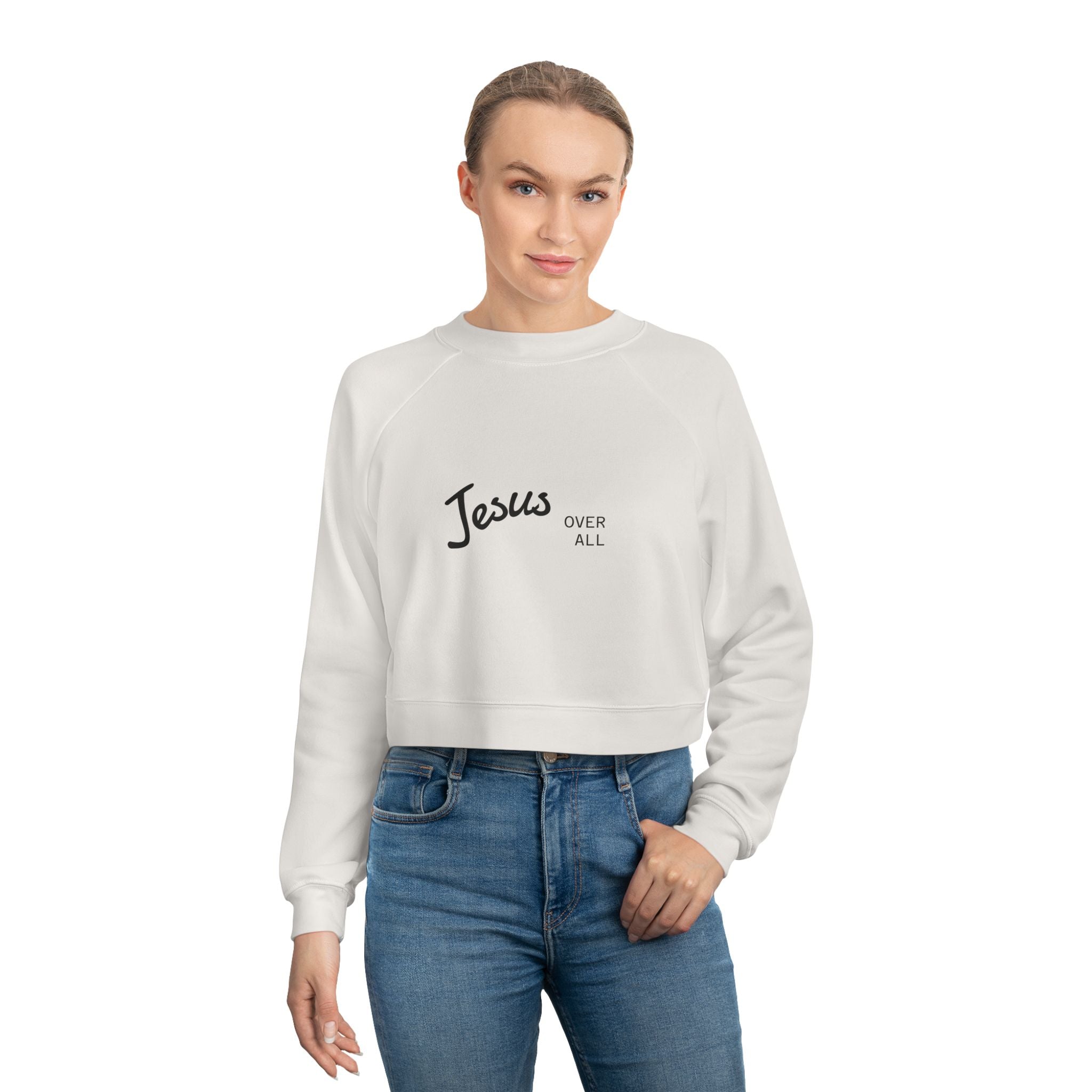 Jesus Saves Cropped Pullover — Women's Faith-inspired Fleece Top