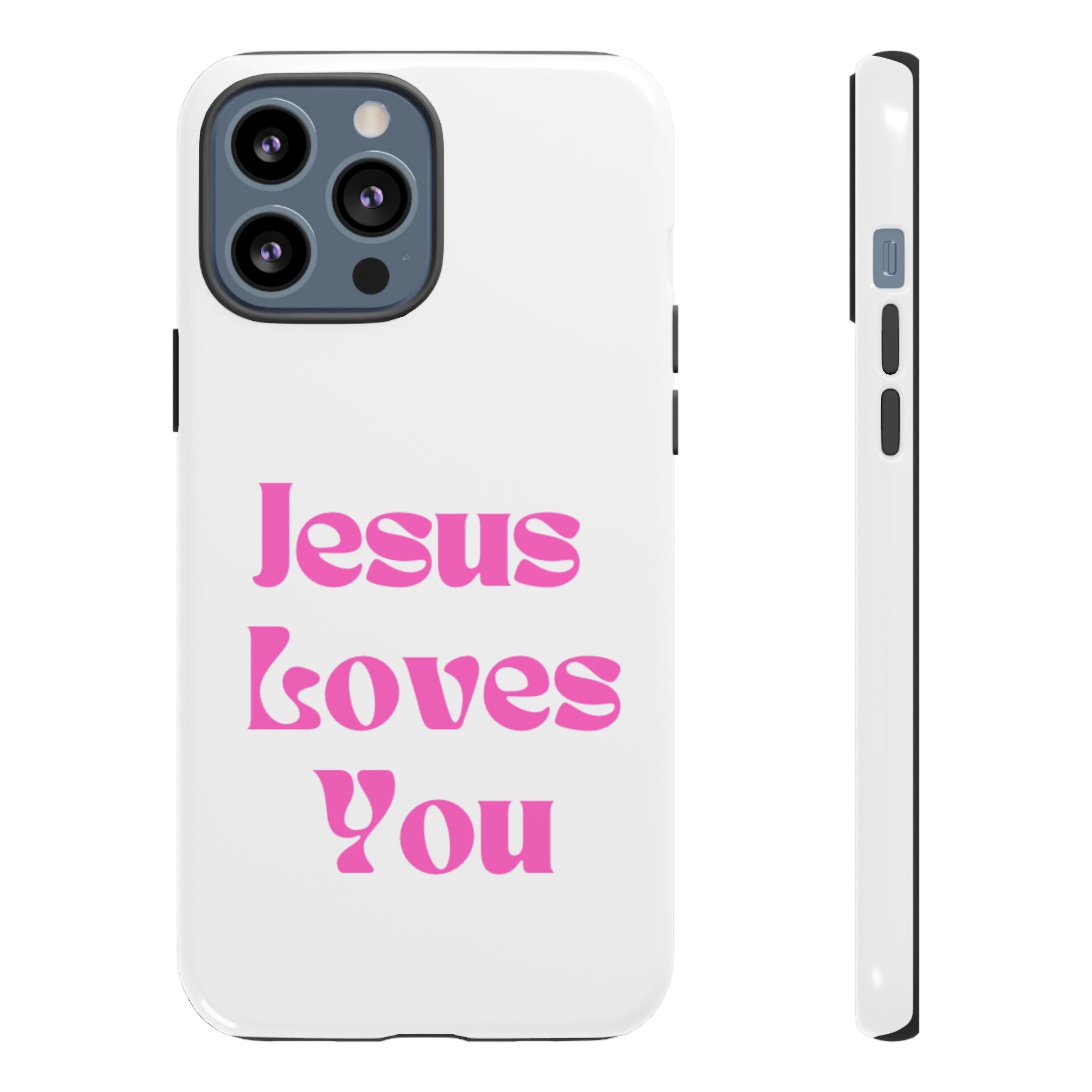 Jesus Loves You Phone Case — Pink Retro Christian Phone Cover