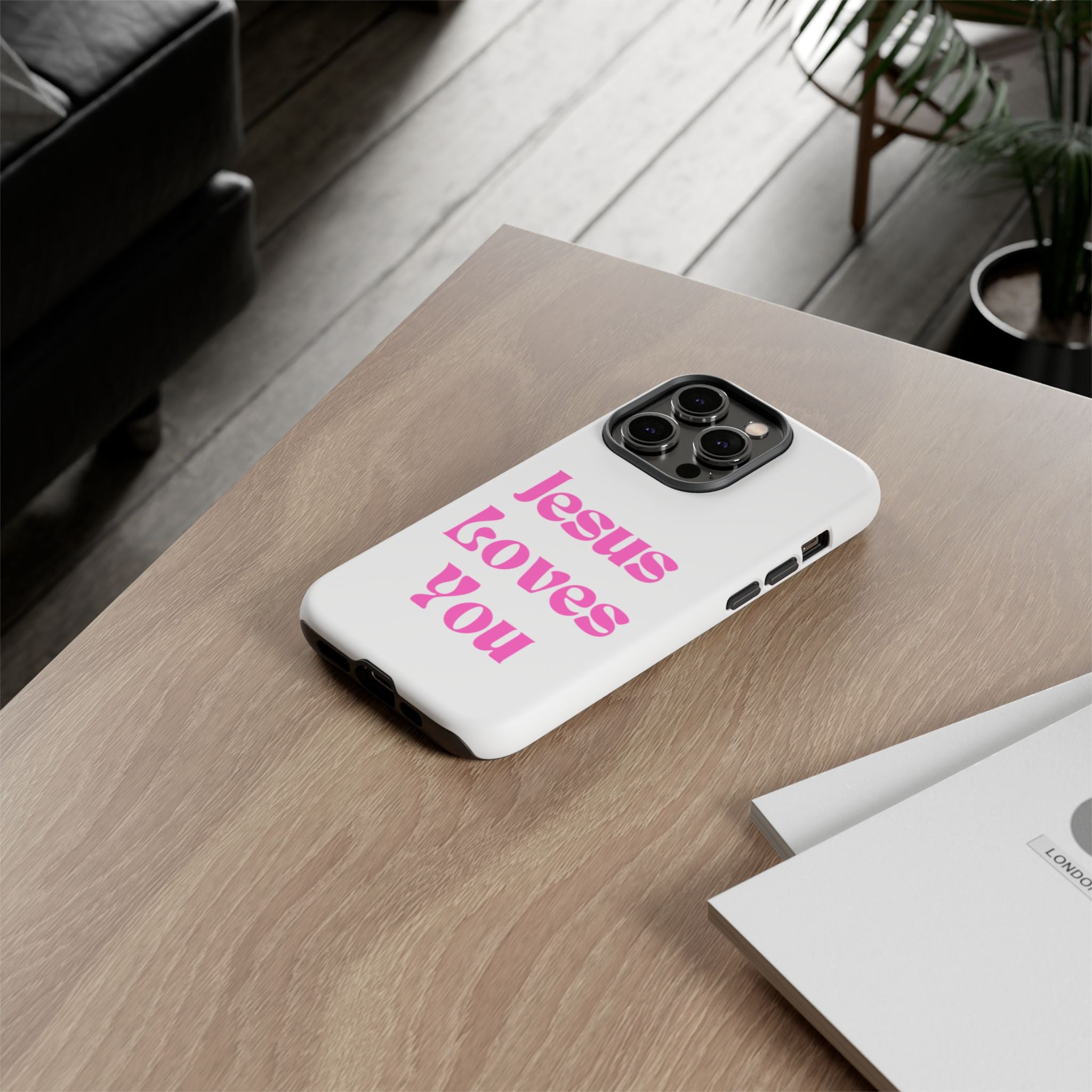 Jesus Loves You Phone Case — Pink Retro Christian Phone Cover