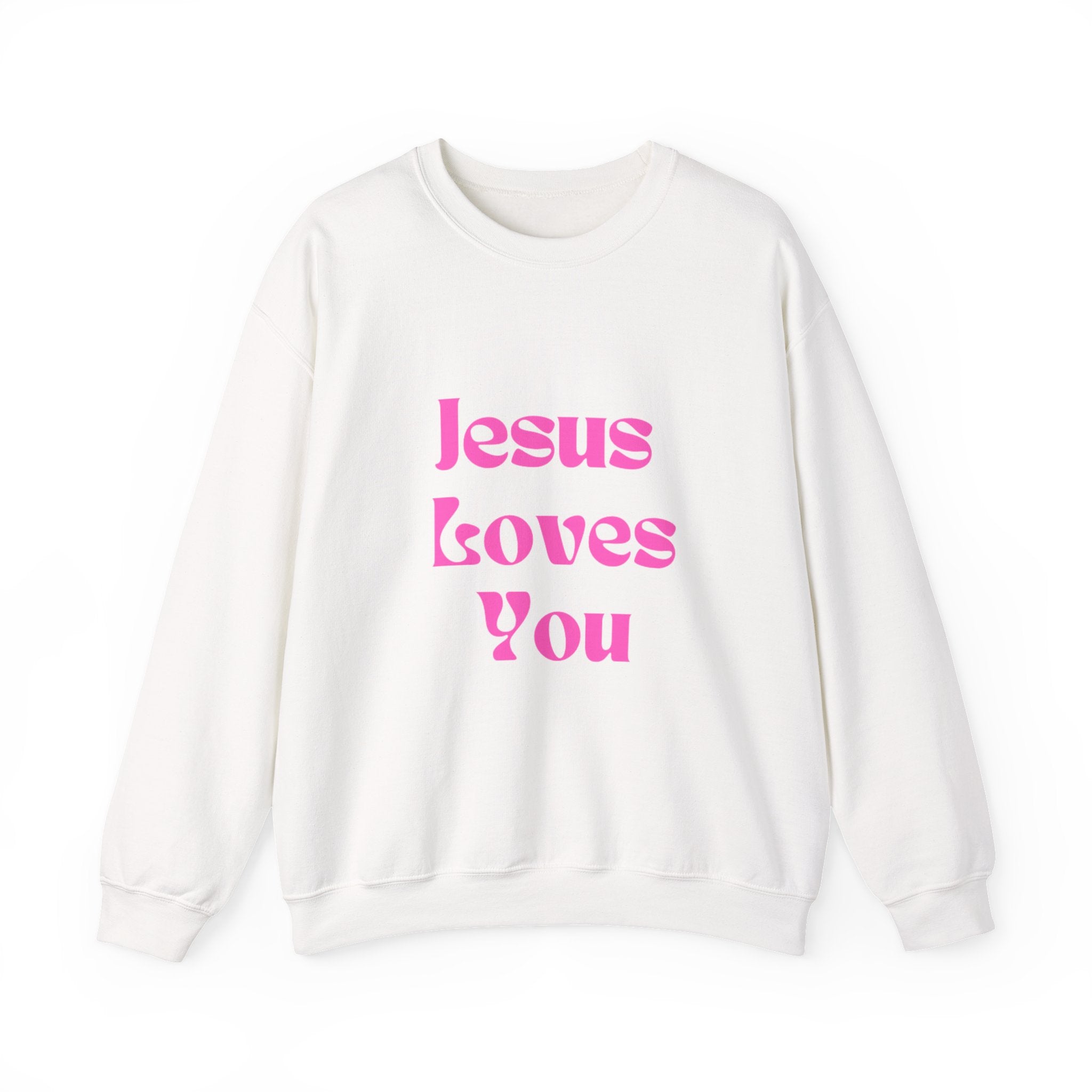 Jesus Loves You Sweatshirt — Pink Retro Faith Crewneck