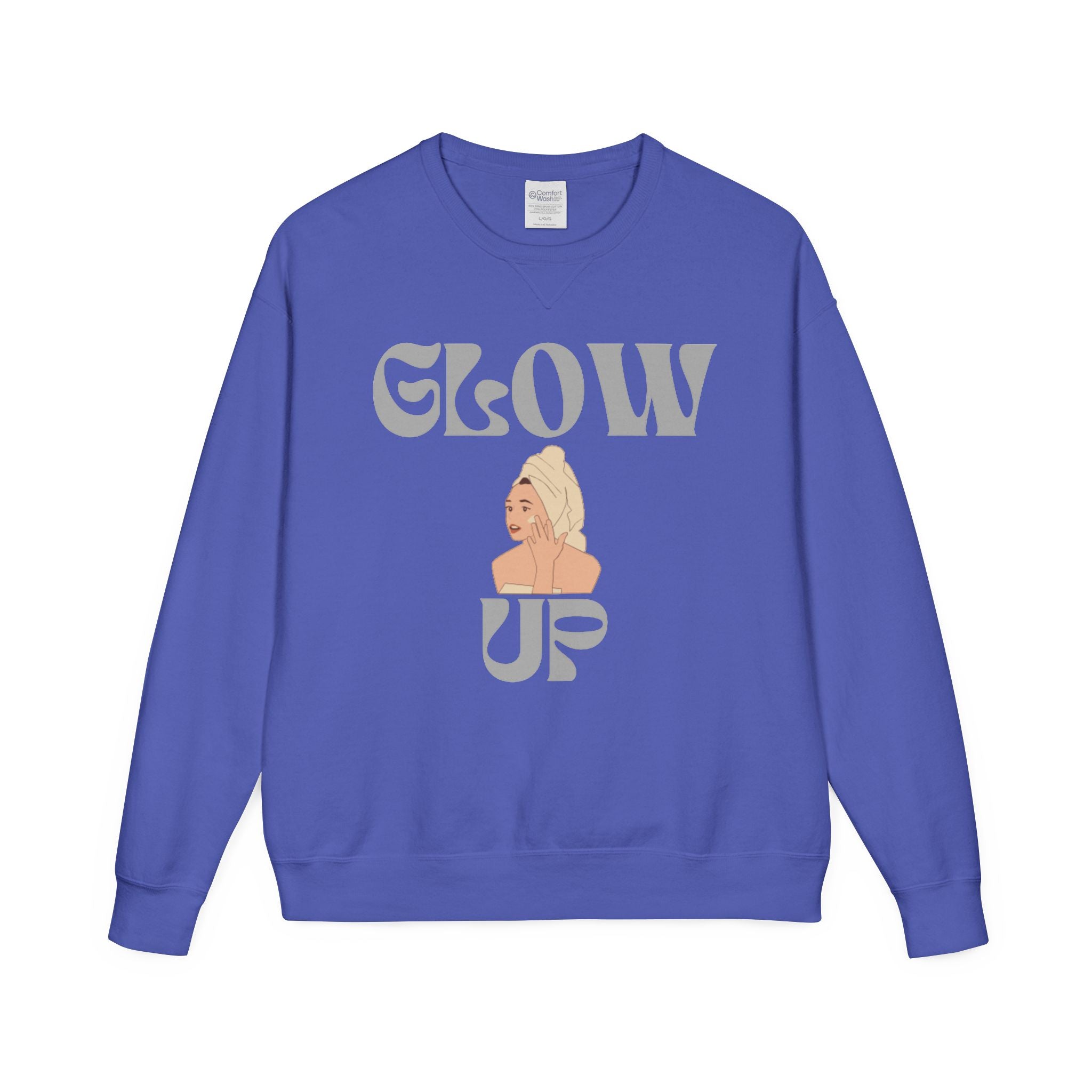Glow Up Crewneck Sweatshirt — Retro Script Portrait Graphic