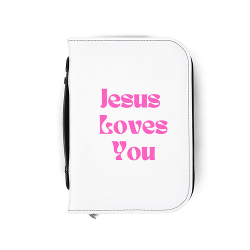 Bible Cover — 'Jesus Loves You' Pink Text Zippered Bible Organizer