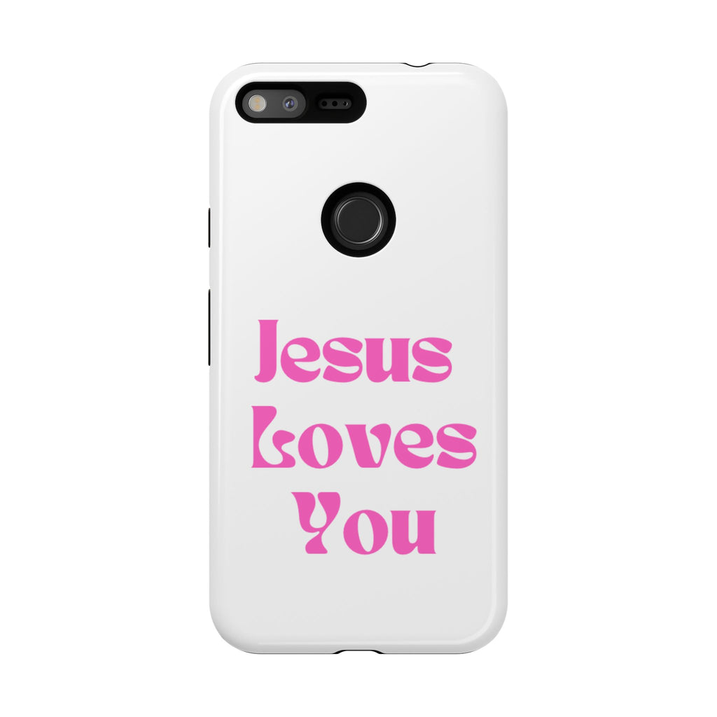 Jesus Loves You Phone Case — Pink Retro Christian Phone Cover