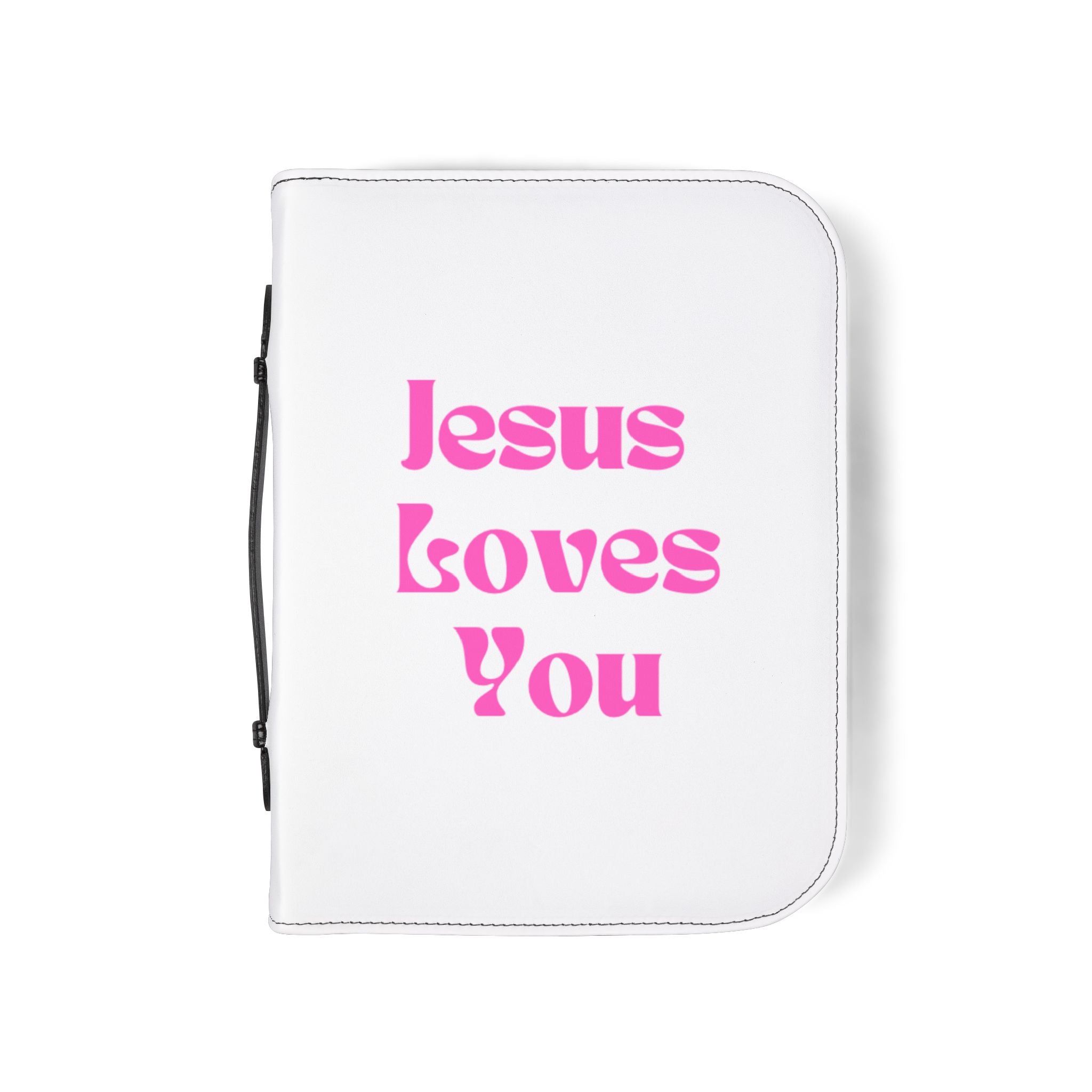 Bible Cover — 'Jesus Loves You' Pink Text Zippered Bible Organizer