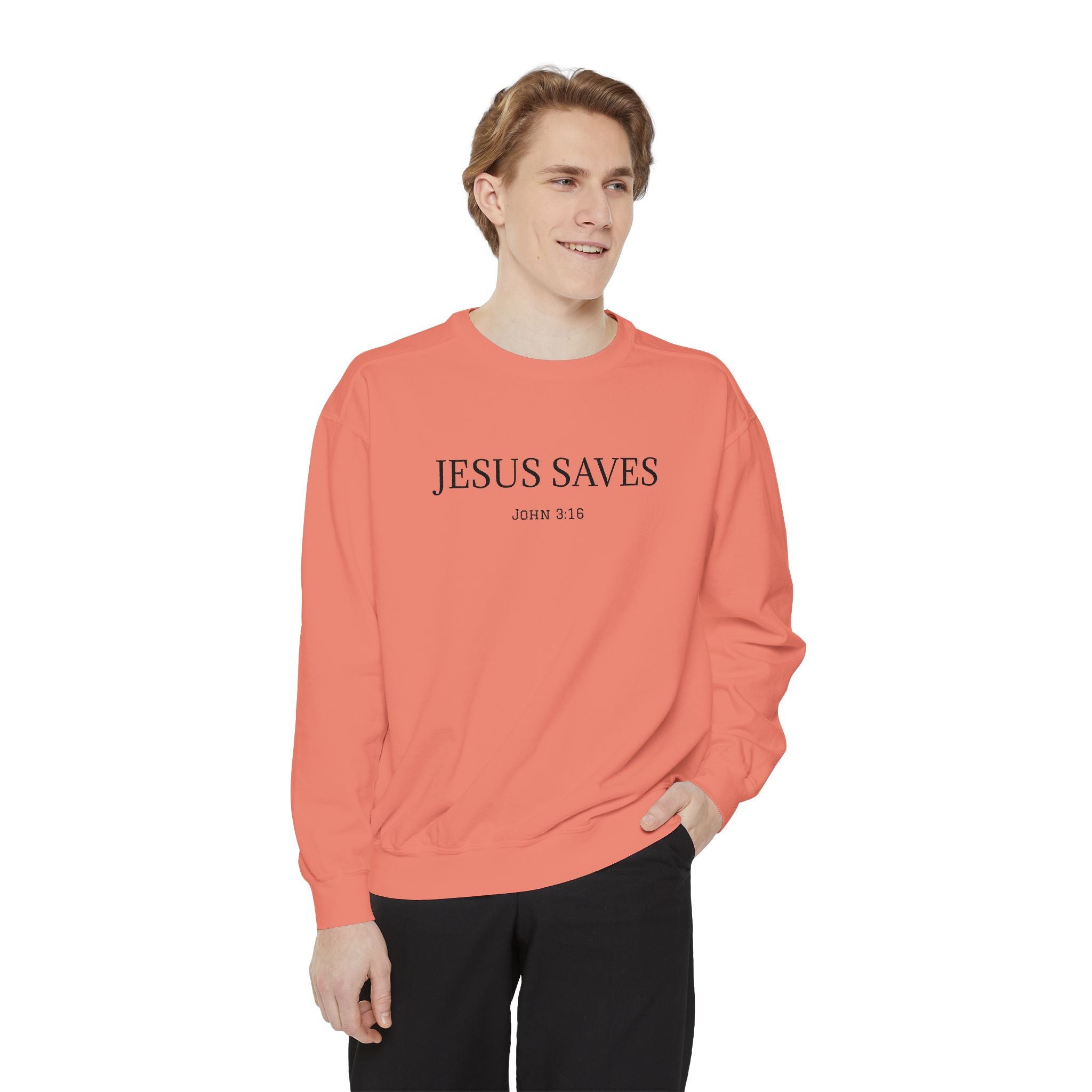 Jesus Saves Men's Sweatshirt  - Minimal Christian Faith Crewneck