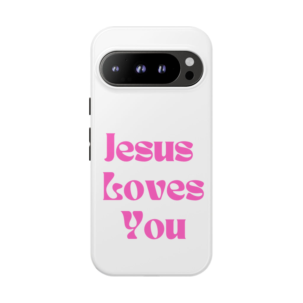 Jesus Loves You Phone Case — Pink Retro Christian Phone Cover