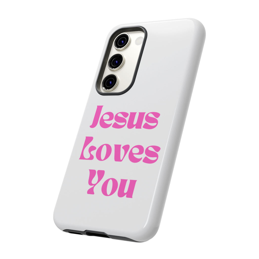 Jesus Loves You Phone Case — Pink Retro Christian Phone Cover