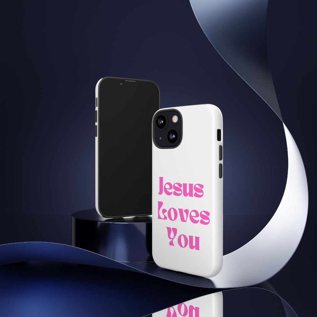 Jesus Loves You Phone Case — Pink Retro Christian Phone Cover