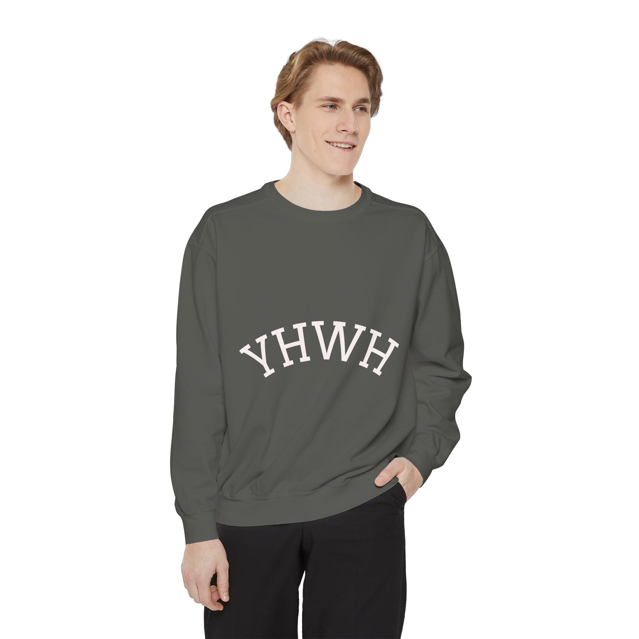 YHWH Arch Logo Sweatshirt  Soft White Garment-Dyed Crewneck