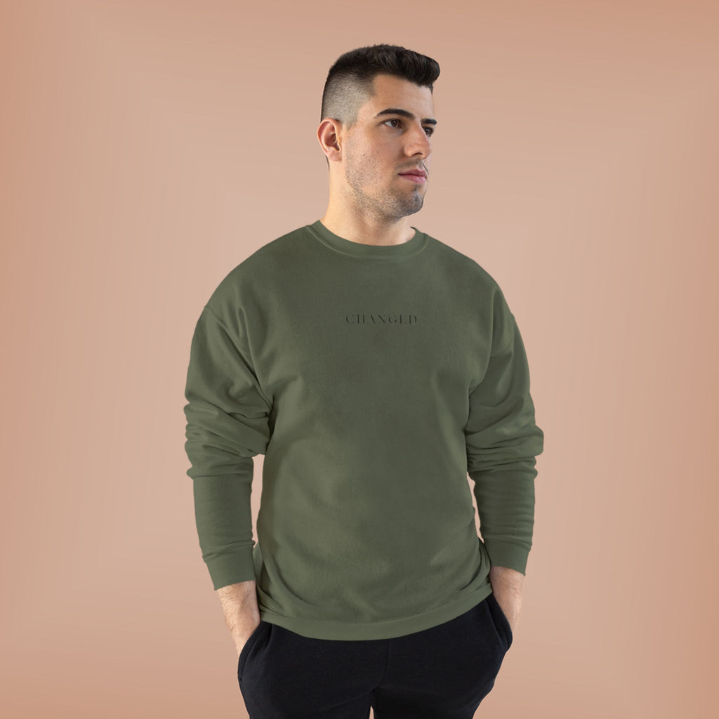 Minimal 'Changed' Crewneck Sweatshirt — Subtle Text Graphic, Eco-Friendly Comfort