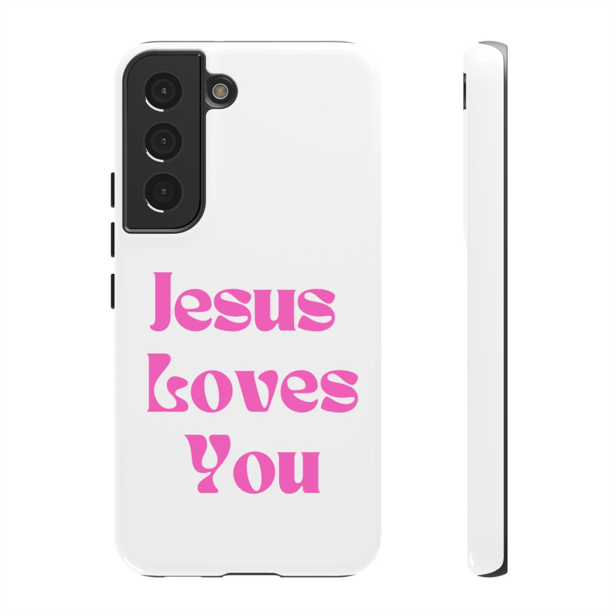 Jesus Loves You Phone Case — Pink Retro Christian Phone Cover