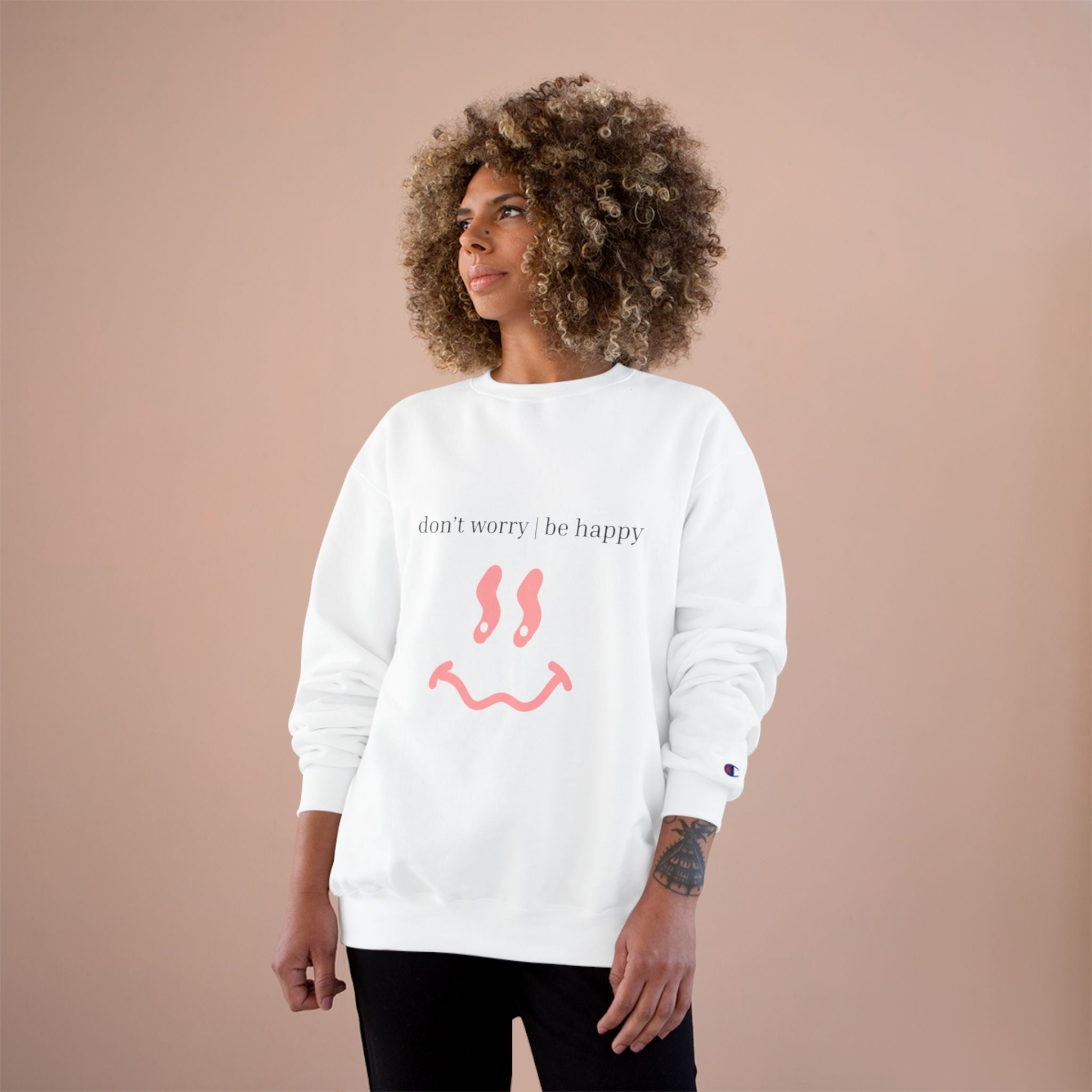 Happy Face Sweatshirt — “don’t worry, be happy” Positive Graphic Crewneck