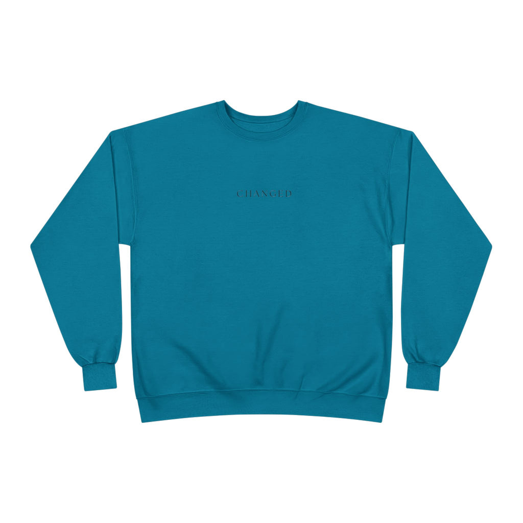 Minimal 'Changed' Crewneck Sweatshirt — Subtle Text Graphic, Eco-Friendly Comfort