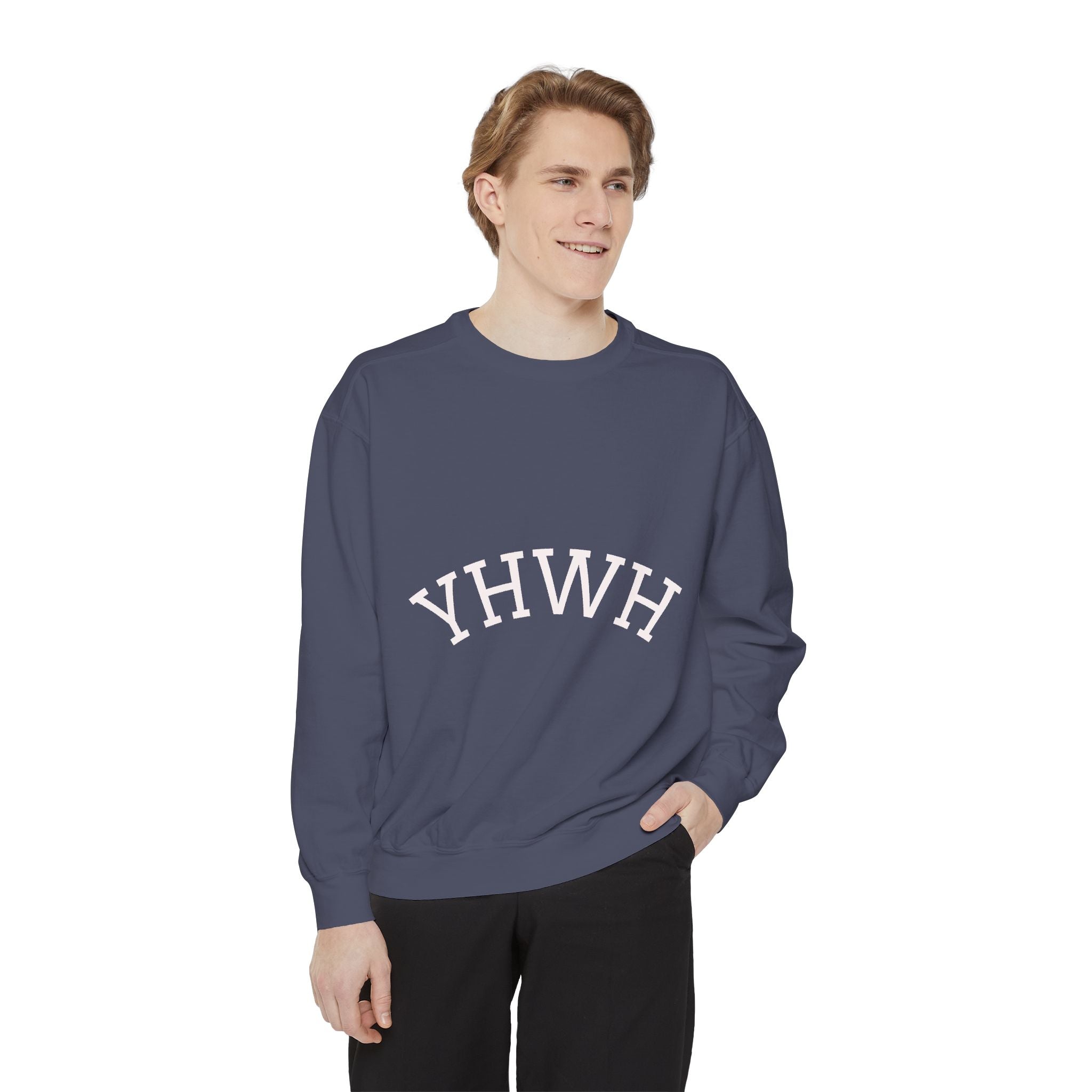 YHWH Arch Logo Sweatshirt  Soft White Garment-Dyed Crewneck