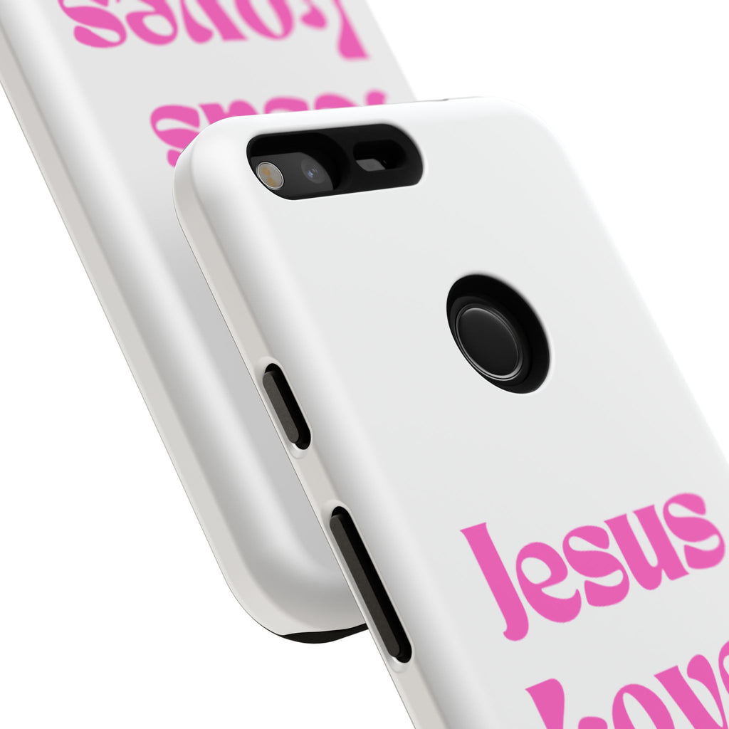 Jesus Loves You Phone Case — Pink Retro Christian Phone Cover
