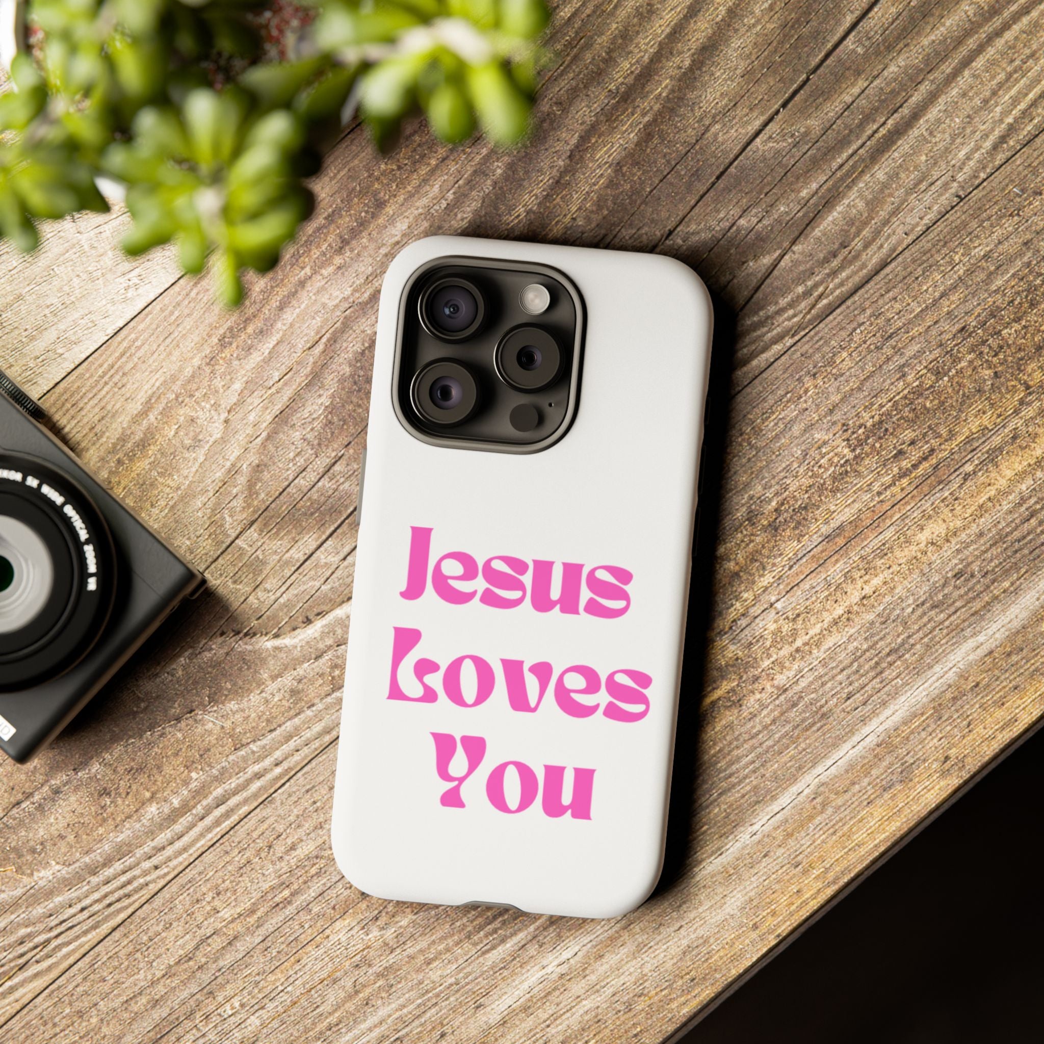 Jesus Loves You Phone Case — Pink Retro Christian Phone Cover