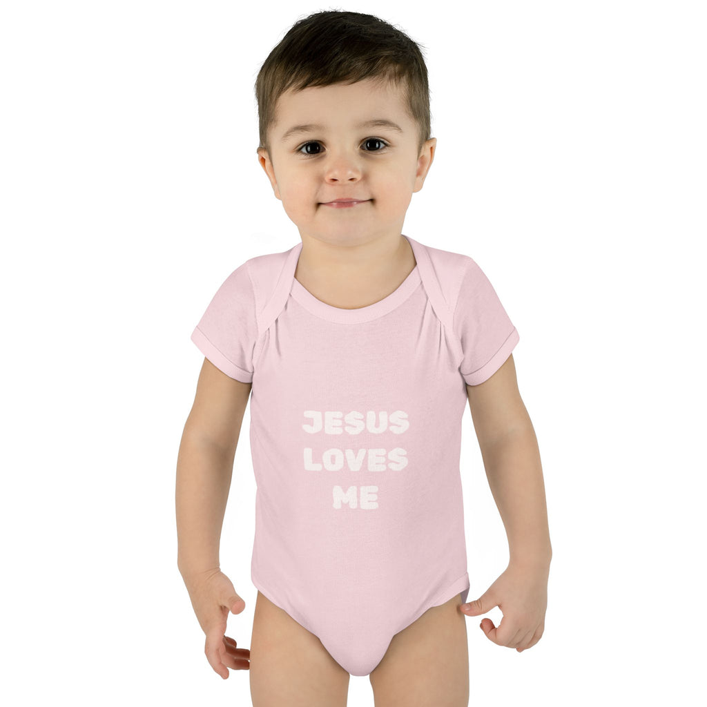Jesus Loves Me Infant Rib One-Piece (Plain White)
