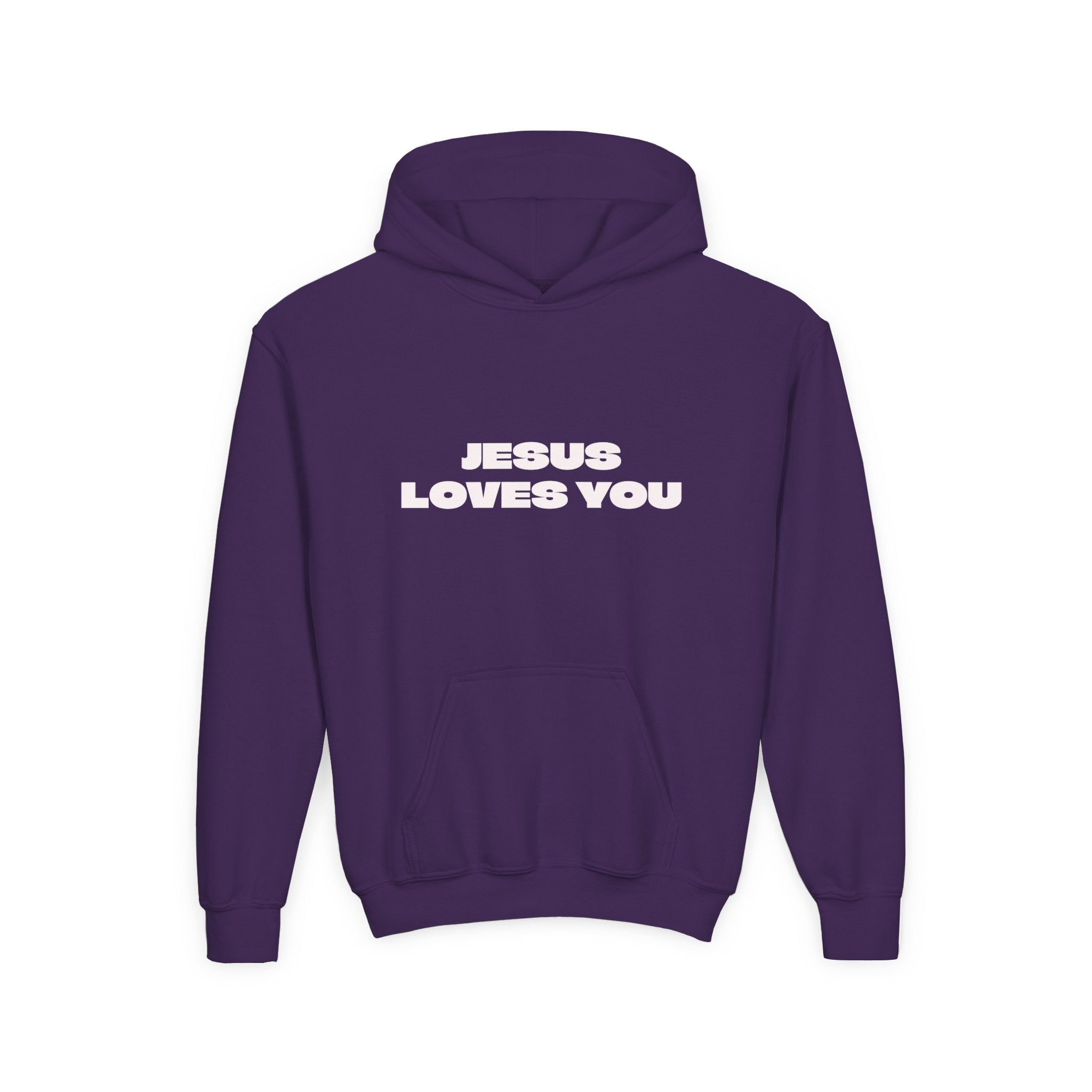 Youth Hoodie — "Jesus Loves You" Christian Faith Pullover