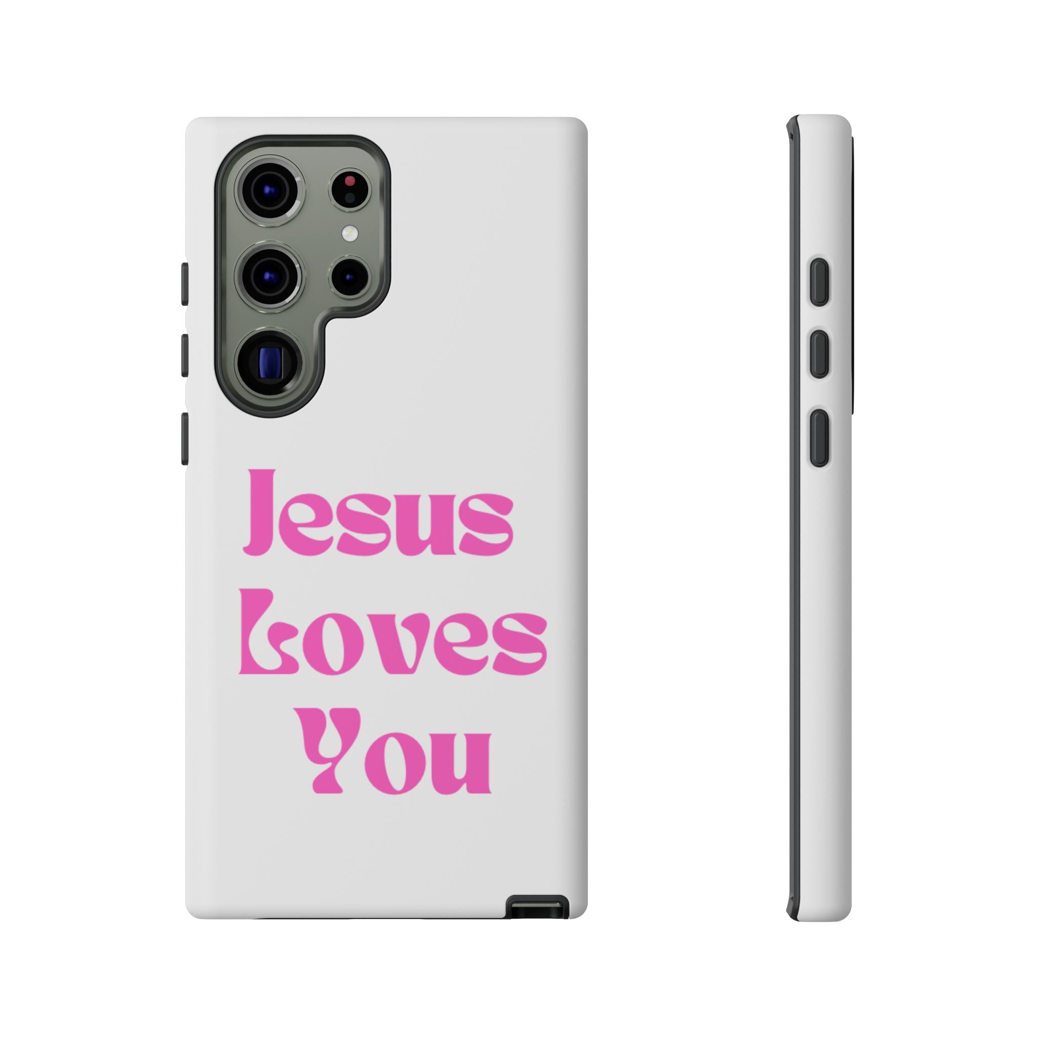 Jesus Loves You Phone Case — Pink Retro Christian Phone Cover