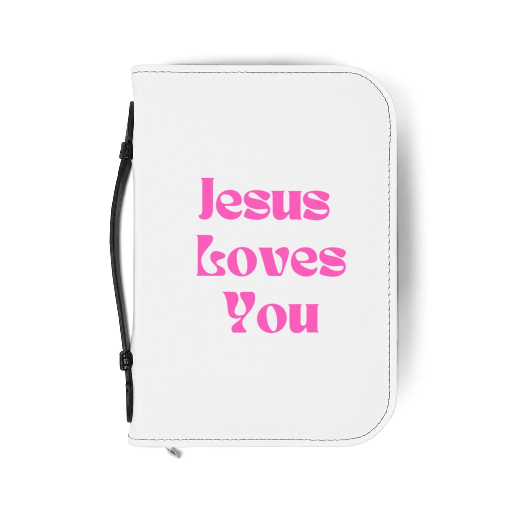 Bible Cover — 'Jesus Loves You' Pink Text Zippered Bible Organizer