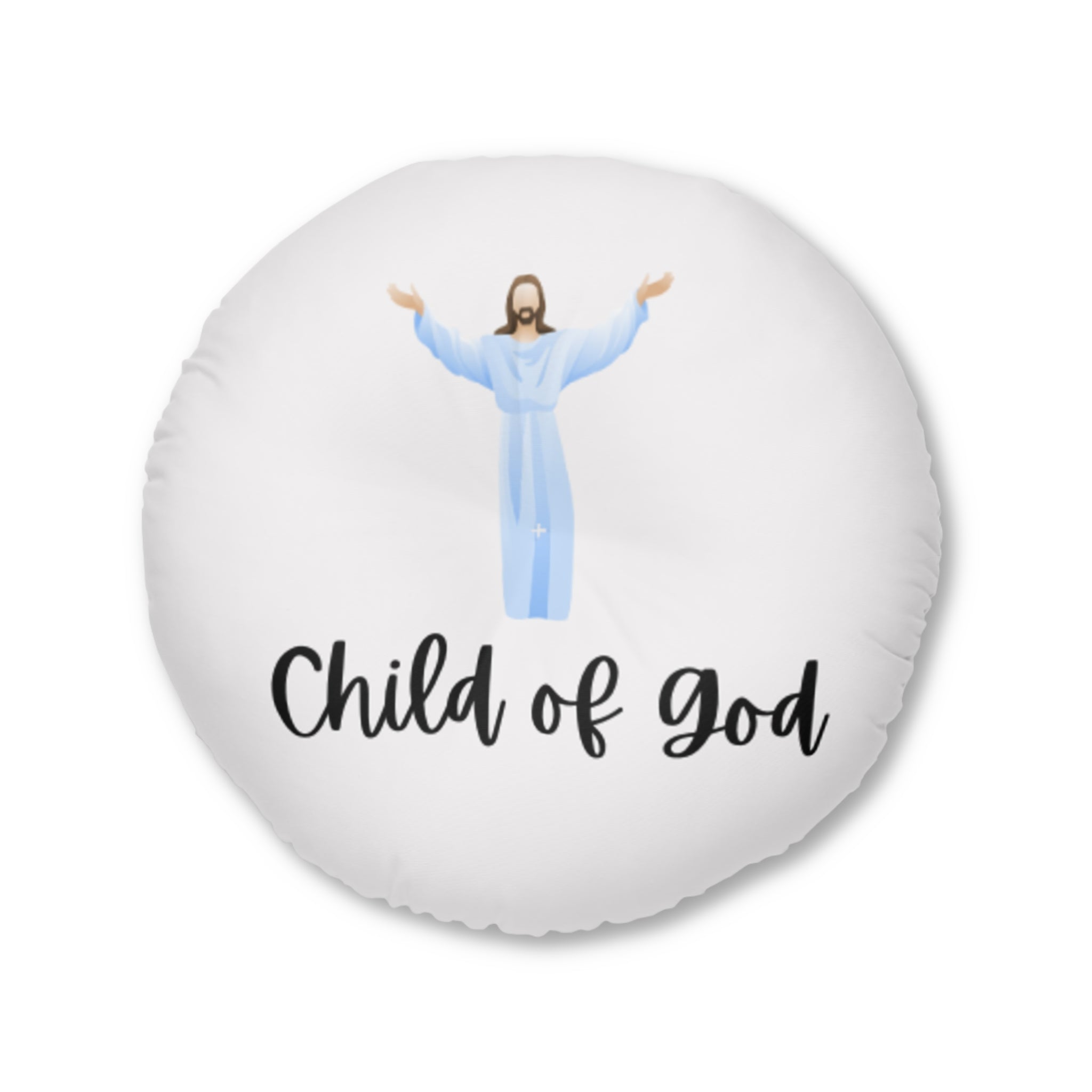 Round Tufted Floor Pillow — "Child of God" Christian Decor