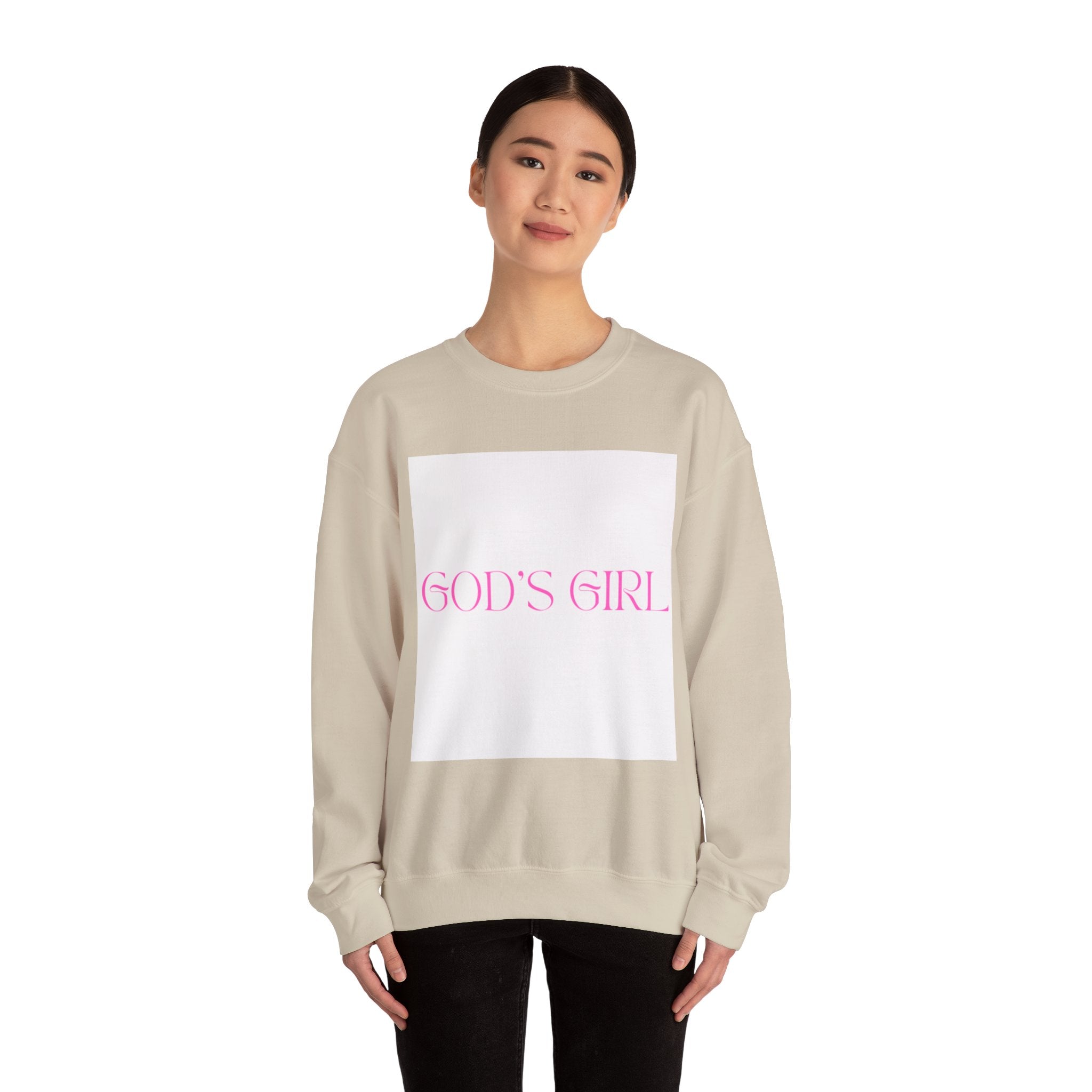 Crewneck Sweatshirt — "GOD'S GIRL" Pink Script Christian Pullover