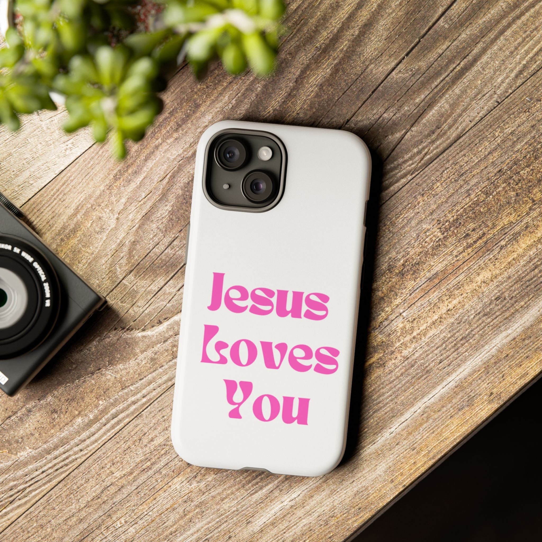 Jesus Loves You Phone Case — Pink Retro Christian Phone Cover
