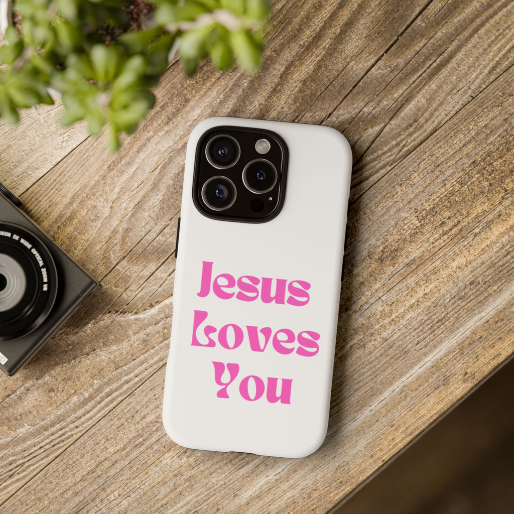 Jesus Loves You Phone Case — Pink Retro Christian Phone Cover