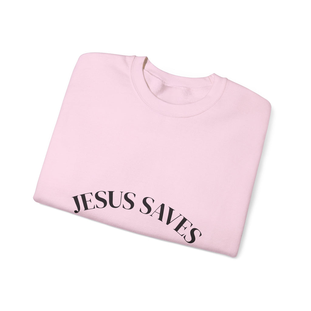 Crewneck Sweatshirt – "Jesus Saves" Minimalist Christian Faith Pullover