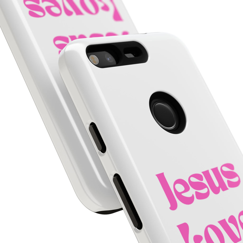 Jesus Loves You Phone Case — Pink Retro Christian Phone Cover