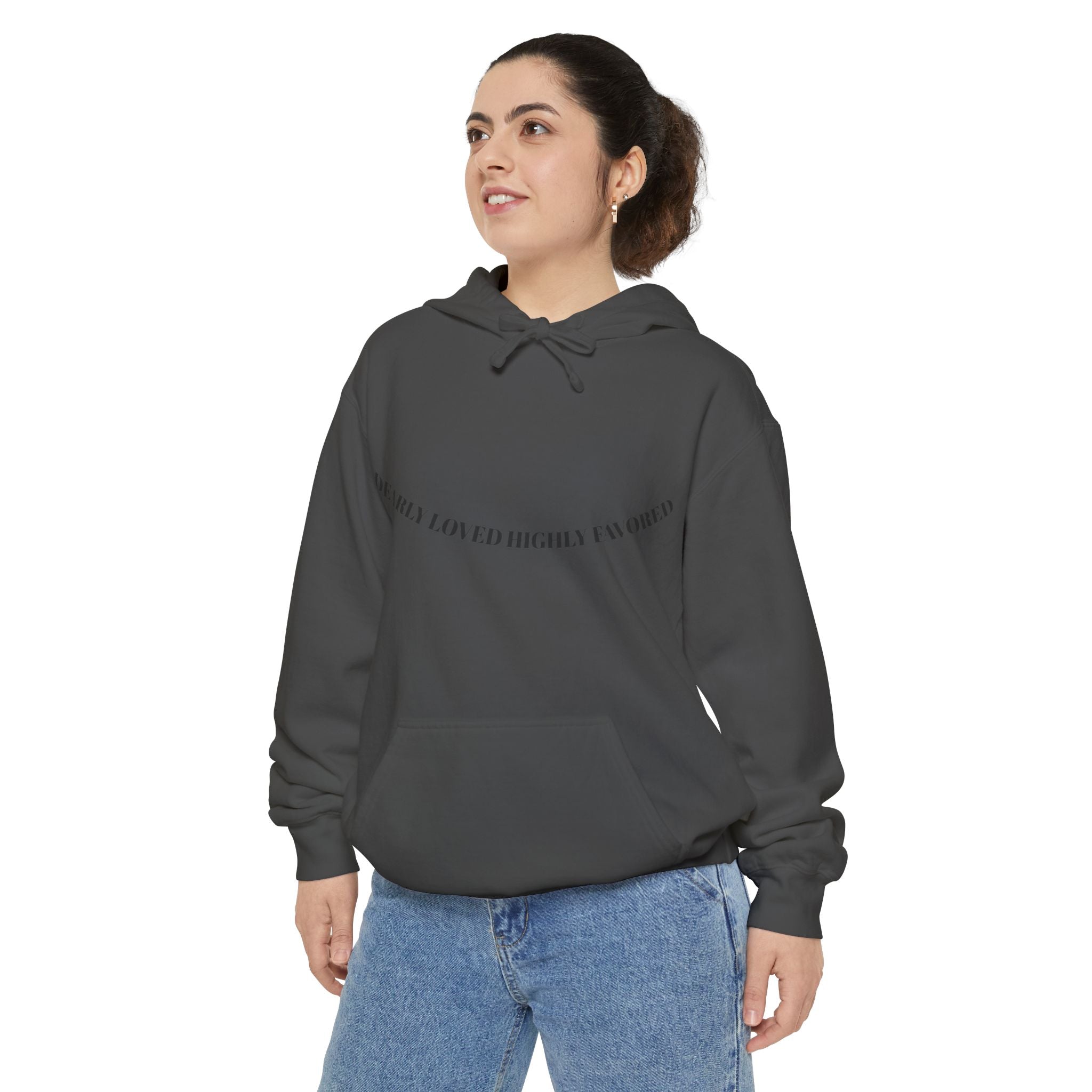 Dearly Loved and Highly Favored Curved Text Hoodie — "We Are Not Lucky, We’re Blessed" Comfort Pullover
