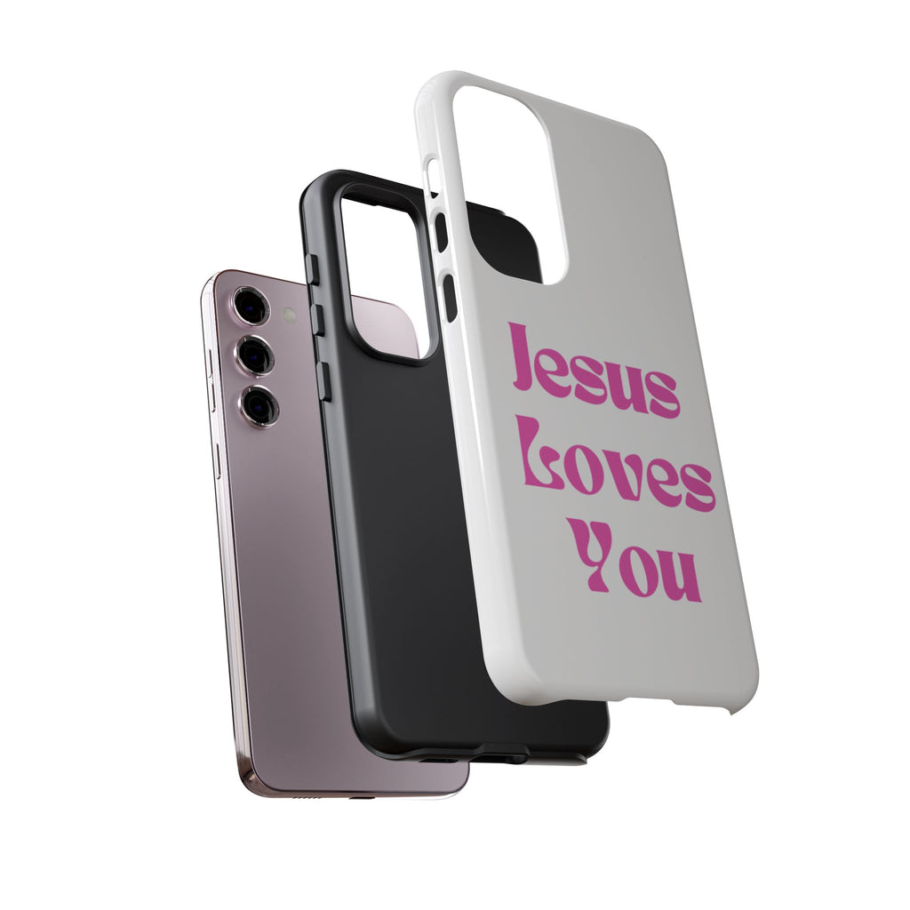 Jesus Loves You Phone Case — Pink Retro Christian Phone Cover
