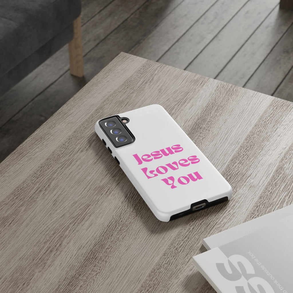 Jesus Loves You Phone Case — Pink Retro Christian Phone Cover