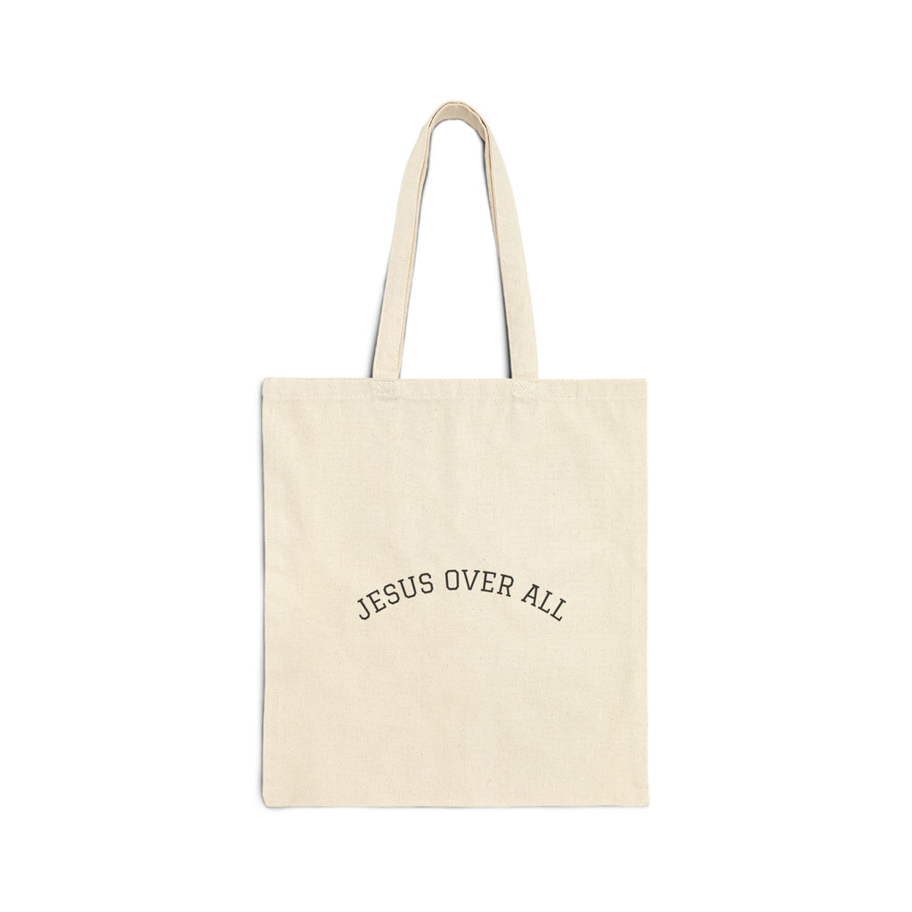 Jesus Over All Canvas Tote Bag — Faith-Based Cotton Market Tote