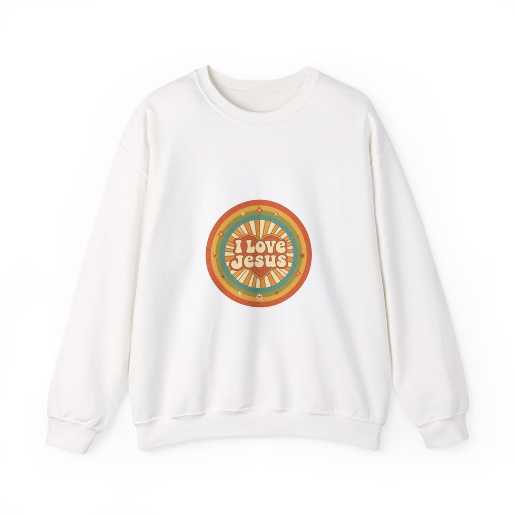 Jesus Love Sweatshirt — Retro Rainbow 'I Love Jesus' Christian Crewneck